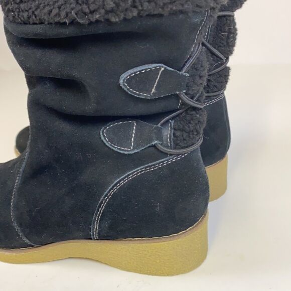 LANDS END Gray Suede Sherpa Lined Boots Size 10D C1 - Picture 2 of 9